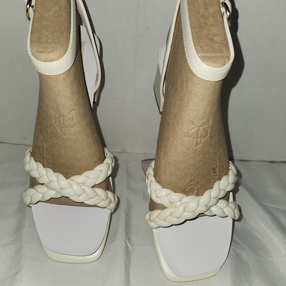 Nine West Cream Heeled Sandals with Braided Detail